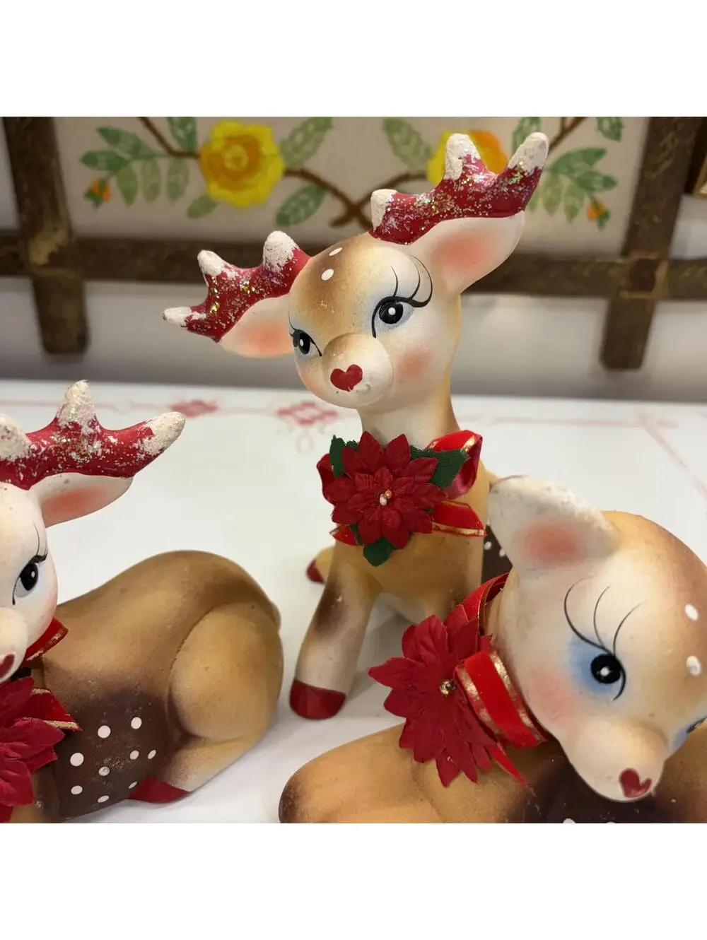 Kitsch bisque Christmas deer vintage 90’s
